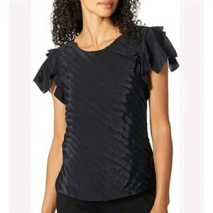 NWOT Nic & Zoe Fiesta Top Women's Size XL Black Short Flutter Sleeve Pullover